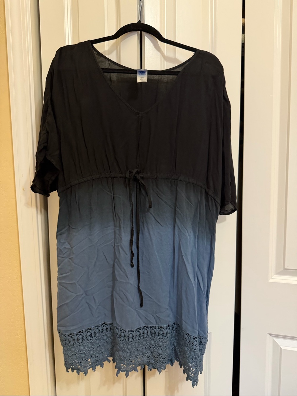 Swimsuits For All Black and Slate Blue Tie-Waist Two-Tone Tunic- Size 18/20